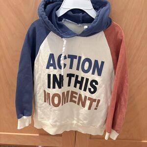 Little boy Colorblock Hoodie Blue, Cream, and Red long sleeve sweater top shirt